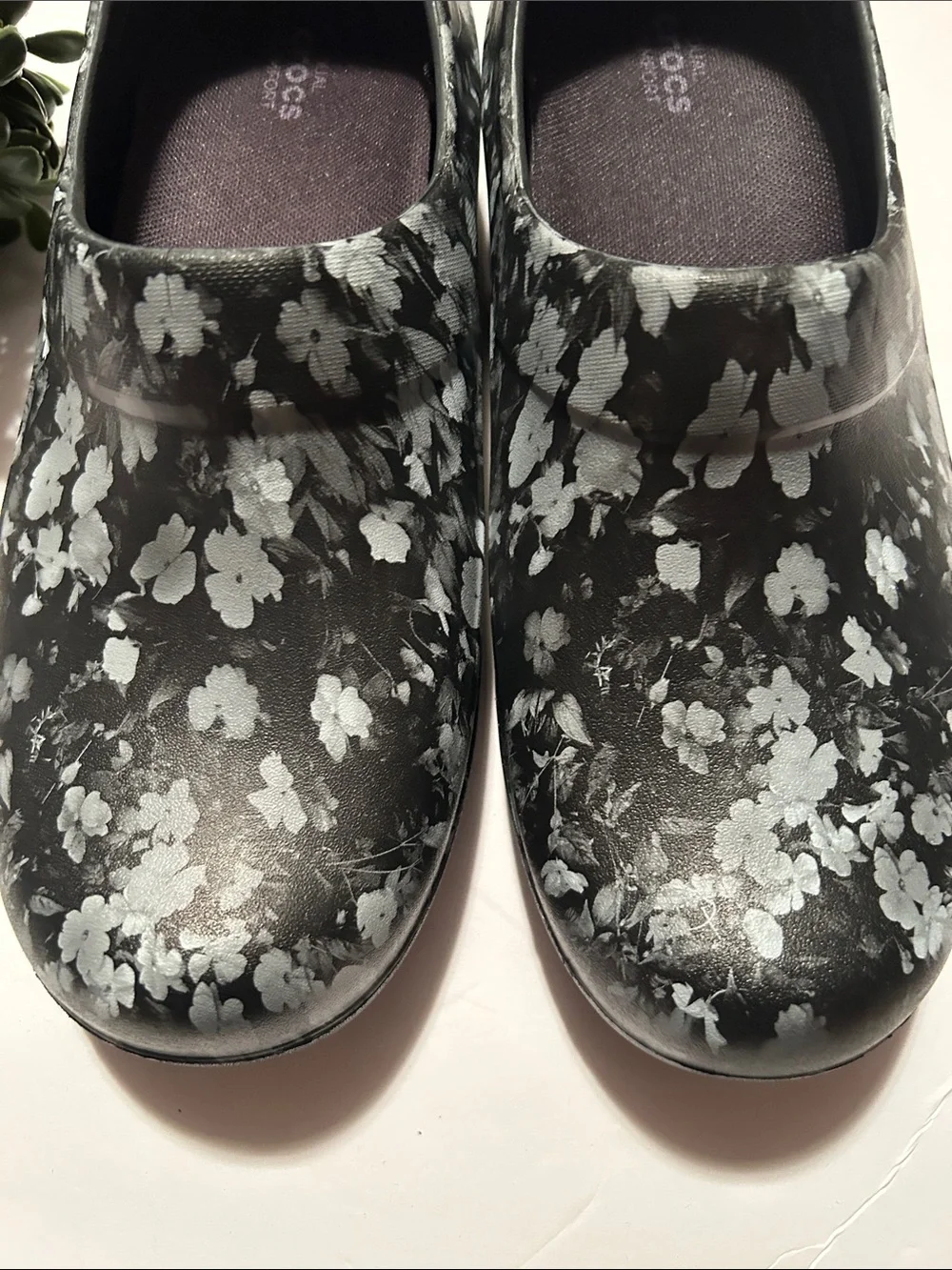 CROCS Black Floral Slip resistant.